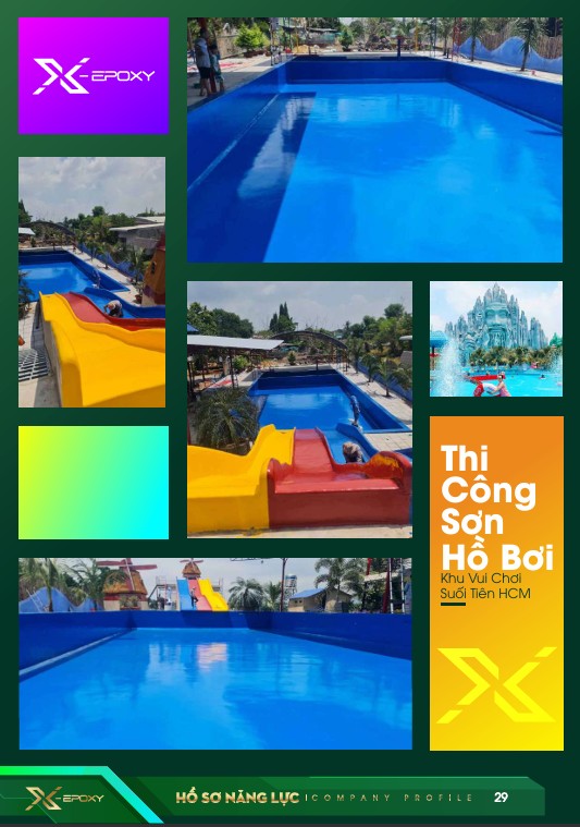 Thi công sơn chống thấm hồ bơi Khu vui chơi