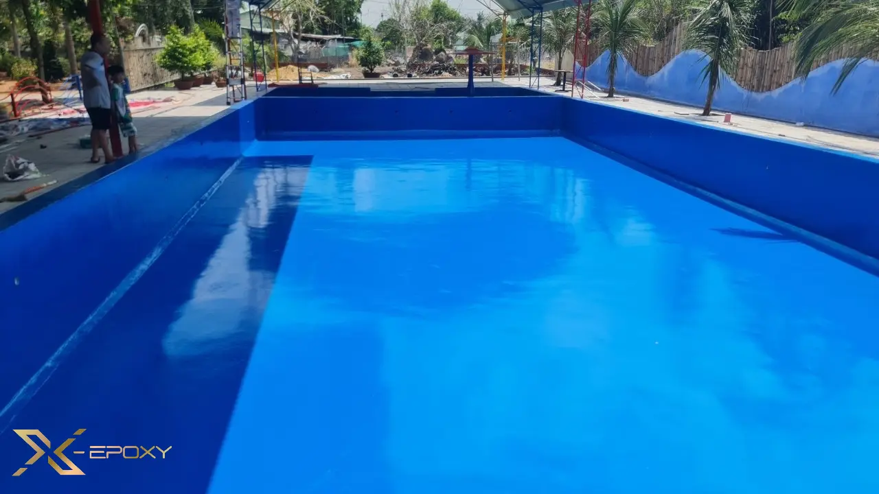 X-Epoxy đã đáp ứng tốt nhiều tiêu chuẩn nghiêm ngặt khi thi công sơn chống thấm hồ bơi Khu vui chơi giải trí Suối Tiên