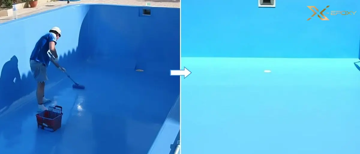 X-Epoxy tiến hành sơn chống thấm hồ bơi Khu vui chơi giải trí Suối Tiên