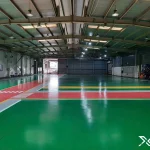 Thành phẩm lớp sơn sàn epoxy tầng hầm tòa nhà COBI Tập Đoàn BDS Phú Mỹ Hưng bóng đẹp, đúng màu như thiết kế công trình