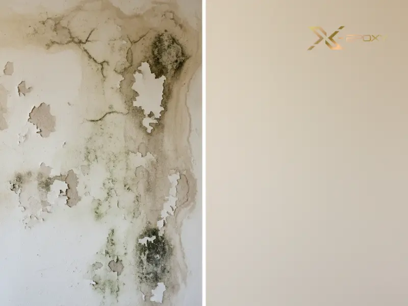 Hình ảnh so sánh hiệu quả rõ rệt của tường trước và sau khi được xử lý chống thấm đúng kỹ thuật.