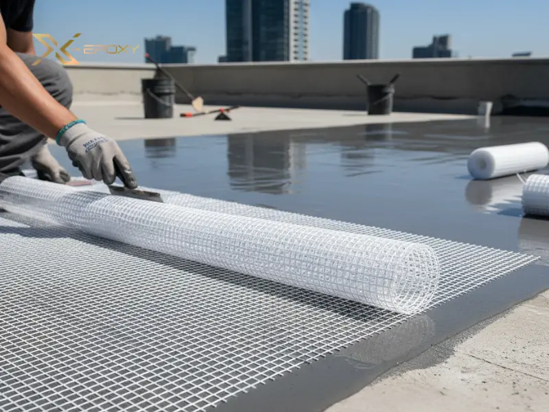 Lưới thủy tinh gia cường được đặt giữa hai lớp chống thấm giúp tăng cường khả năng chống nứt và chịu lực của hệ thống.