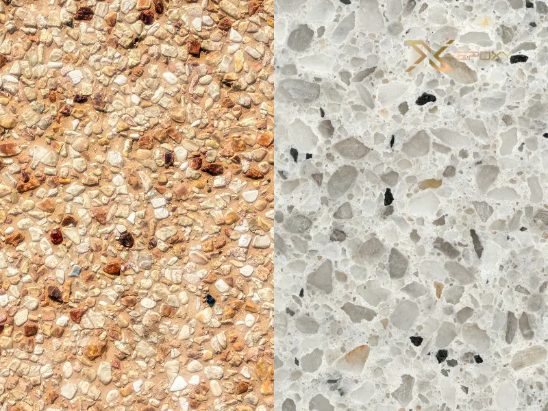 Phân biệt sàn sỏi rửa và sàn sỏi rải epoxy tự san phẳng.