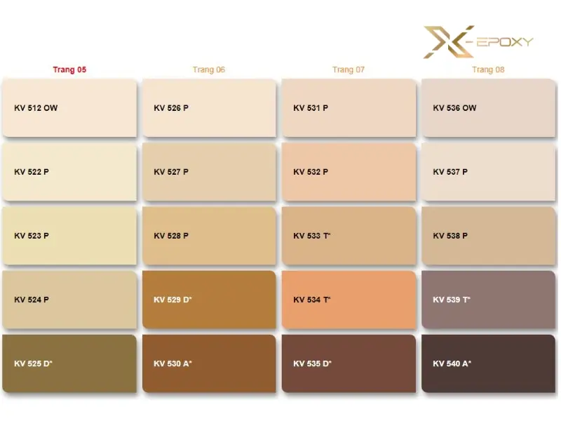 Bảng màu từ trang 05 đến trang 08
