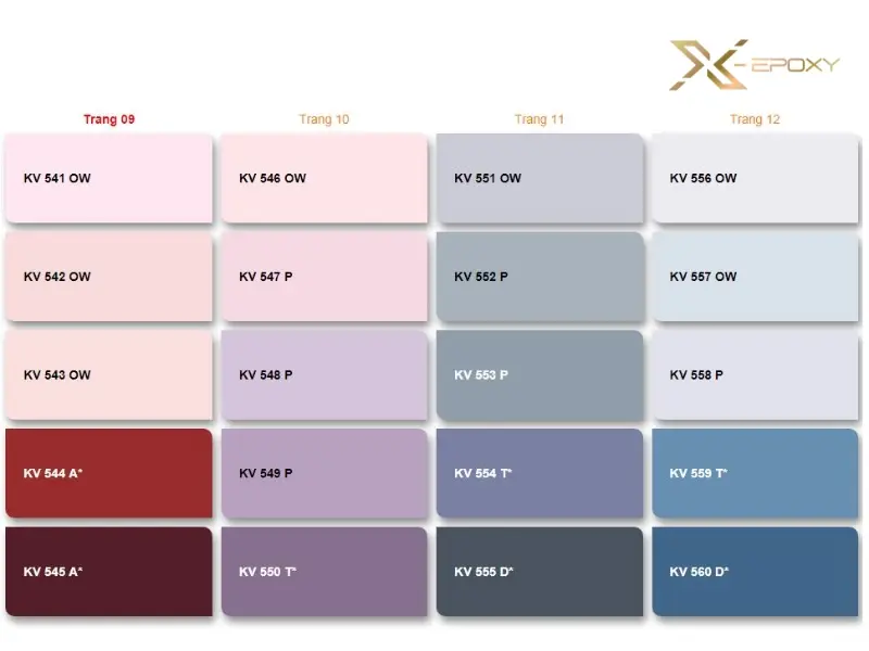 Bảng màu từ trang 09 đến trang 12