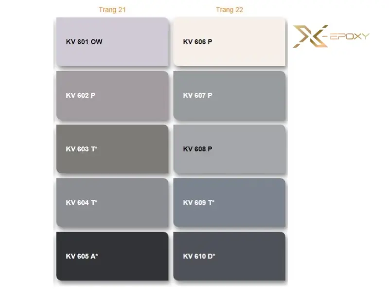 Bảng màu từ trang 21 đến trang 22 trong bảng màu Kova 2025