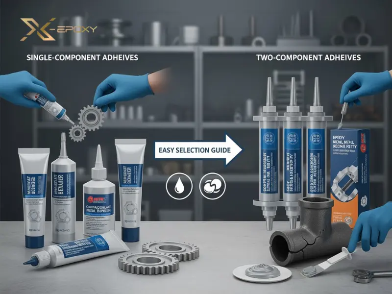 Hình ảnh minh họa các loại keo dán sắt chuyên dụng, bao gồm keo 1 thành phần và keo 2 thành phần, giúp bạn dễ dàng lựa chọn sản phẩm phù hợp.