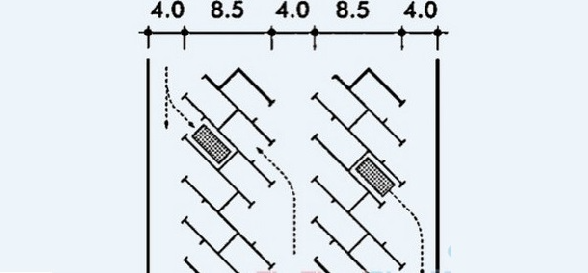 Mô phỏng bãi đỗ xe với cách bố trí các xe đấu lưng nhau 45 độ